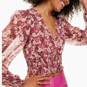 Wilfred NWT Wistful Smocked V Neck Chiffon Drapey Flowy Feminine Blouse XS